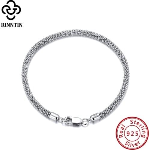 Rinntin Italian 925 Sterling Silver 3.0mm Mesh Popcorn Chain Bracelet Multiple Sizes Man Female Dating Trendy Accessories TSB65