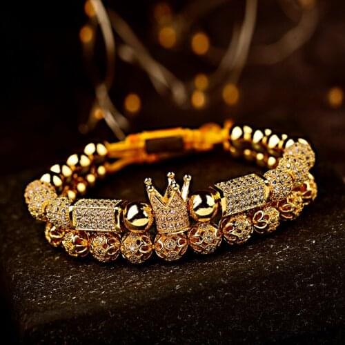 OIQUEI Luxury Jewelry Couple Distance Bracelets For Women 2019 Charm White Zircon Imperial crown Geometric Bracelet Men 2Pcs/Set