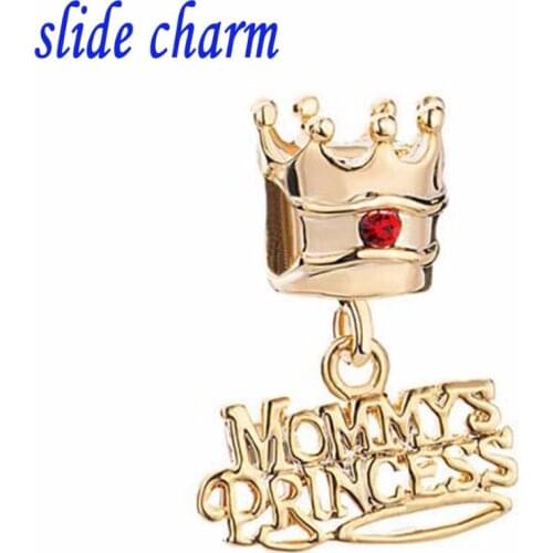 Slide charm Free shipping Mothers Day I love my mother gilt pendant charm beads fit Pandora bracelet
