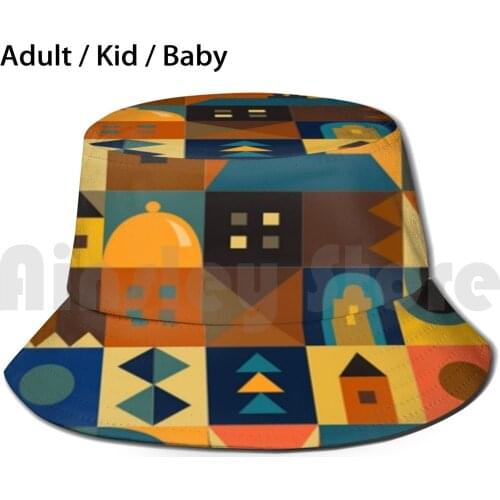Colorfull Geometric Shapes Mosaic Sun Hat Foldable UV Protection Geometric Abstract Houses Abstract Art Pattern Geometric