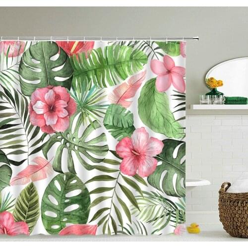Flowers Green Plants 3d Shower Curtains Bathroom Curtain With Hooks Waterproof Decoration 180x240cm Polyester Cloth Bath Screen