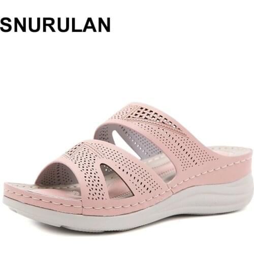 SNURULAN2021 Summer Platform Flip Flops Fashion Beach Shoes Woman Anti-slip PU Leather Sandals Women Slippers Shoe