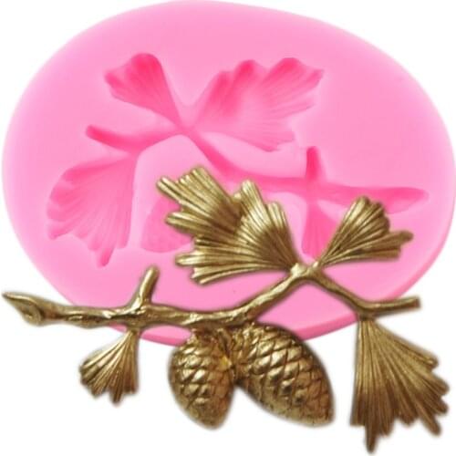 Pine Branches Silicone Mold Christmas Cake Border Fondant Molds Pine Cones Cake Decorating Tools Chocolate Candy Clay Moulds