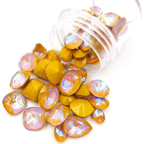 High quality glass rhinestones Light Smoke yellow mocha fluor pointback Mix shape crystal rhinestones for nails