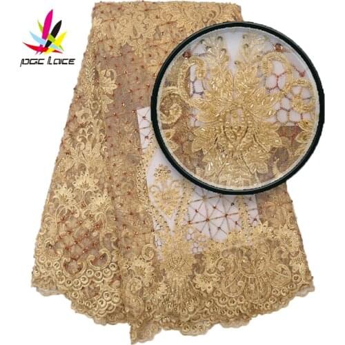 Heavy Beaded Lace Fabric New Arrival Handmade Beads Lace Fabrics High Quality African Fabric for Wedding Lace Dresses XZ2897B-3