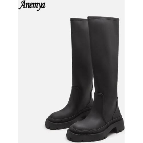 2021 Knee High Boots For Women Long Boots Flat Heel Shoes Ladies Winter Warm Knee High Boots Fashion Shoes Female Footwear Black
