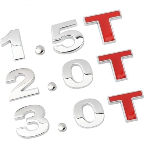 1X New 3D Metal 1.6T 1.8T 2.0T 2.8T Logo Sticker Emblem Badge Decals for Mazda KIA Renault TOYOTA BMW Ford Car Styling