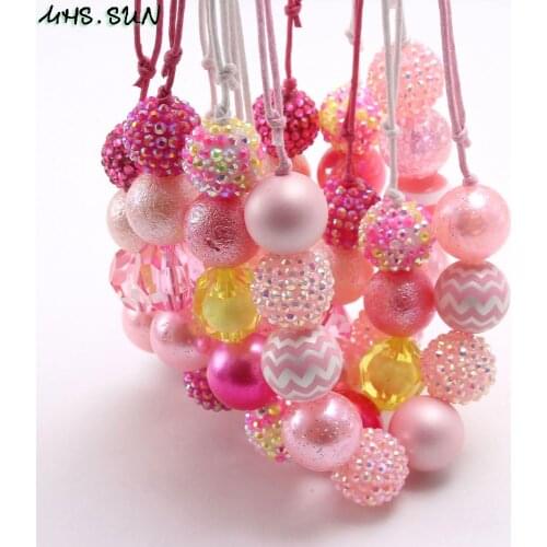 MHS.SUN New design baby chunky beads necklace diy red color bubblegum beaded necklace for kids girls adjustable rope jewelry 1pc
