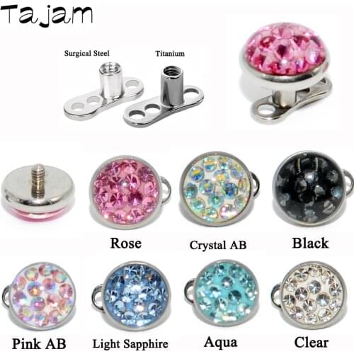 Tajam 1PC Dermal Anchor Top Epoxy CZ Crystal Skin Diver Hide In Skin Piercing Tops For Women Fashion Body Jewelry 16G 6mm