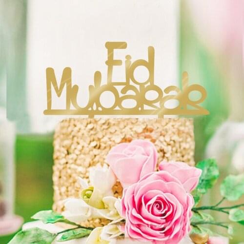 15*10cmCake Toppers Eid Mubarak Wedding Baby Shower Birthday Party Ramadan Decor Gold Black Cupcake Topper Muslim Eid Baking