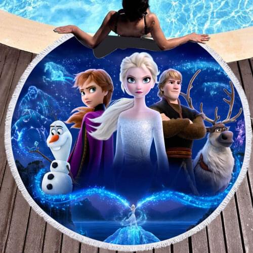 150cm Frozen Beach Towel Disney Aisha and Anna Mat 3D Digital Printing Round Bath Towel Tablecloth with Tassels