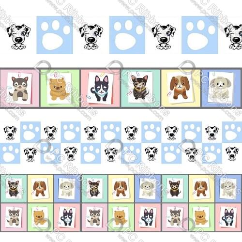 16-75MM Cartoon Puppy&Dog Paw Printed Grosgrain&Satin Ribbon DIY Handmade Materials Christmas Wedding Gift Wrap Tape 50yards