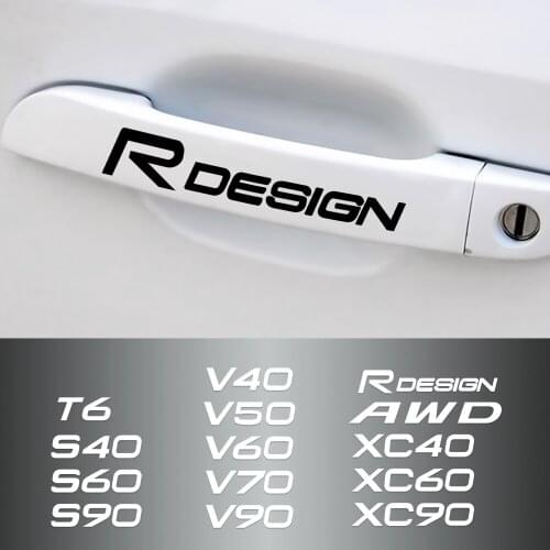 4pcs Car Door Handle Stickers Auto Reflective Decal Decoration For Volvo RDESIGN T6 AWD S40 S60 S90 XC40 V90 V60 Accessories