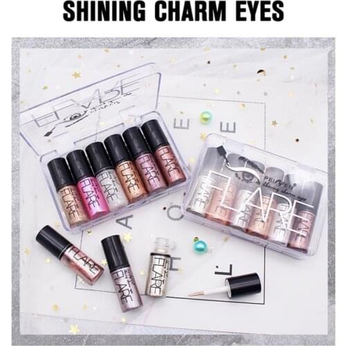 6 Pcs/Set Professional Glitter Eyeshadow Easy To Wear Waterproof Pigments Shimmer Party Make Up Liquid Bright Eyeshadow TSLM1