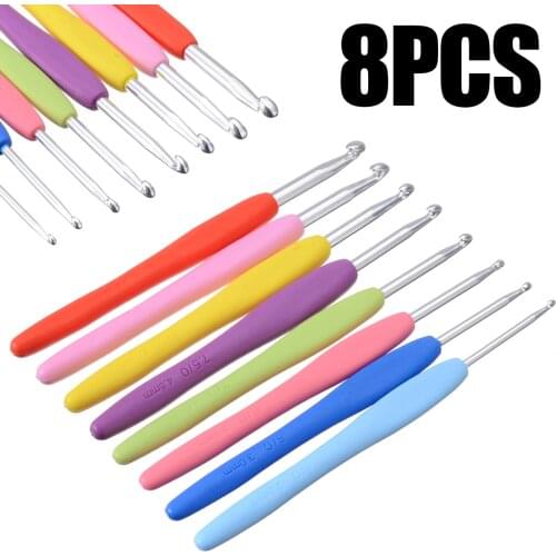 8Pcs/Set Multicolor Soft Handle Aluminum Crochet Hook Knitting Needles Kit Sweater Scarf Sewing Needles Knitting Tools
