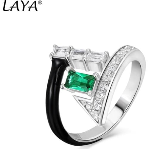 925 Sterling Silver Fashion High Quality Zircon Synthetic Green Crystal Black Enamel Ring For Womens Wedding Party Jewelry Gift