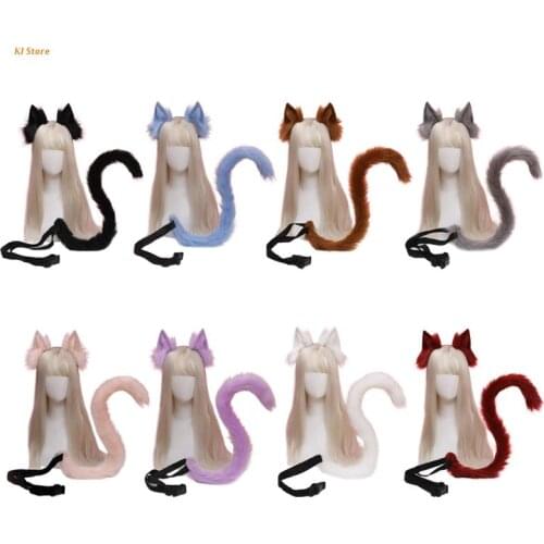Anime Cosplay Props Cat Ears Hairhoop Tail Set Halloween Party Role Playing Suit