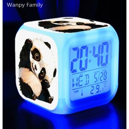 Very Cute Panda Alarm Clock 7 Color Glowing LED Digital Alarm Clock Kids Birthday Gift Multifunction Touch Sensing Clock