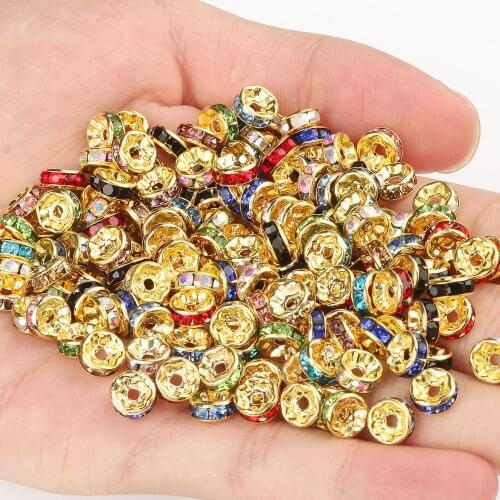 50pcs/lot 4 6 8mm Rhinestone Rondelle Spacer Crystal Loose Beads For Jewelry Making DIY Bracelet Necklace Accessories Supplies