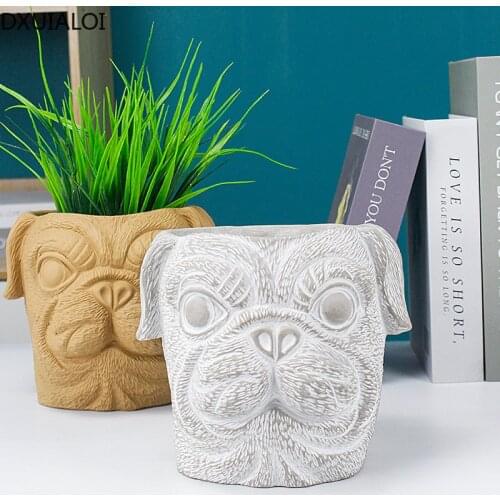 Nordic style dog head cement flower pot animal home decoration accessories simple creative succulent flower pot DXUIALOI