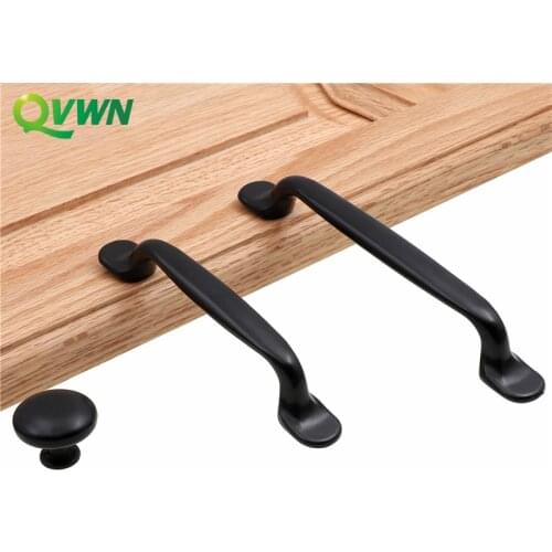 QVWN Aluminum Alloy Black Cabinet Handles American style Kitchen Cupboard Door Pulls Drawer Knobs Fashion Furniture Hardware