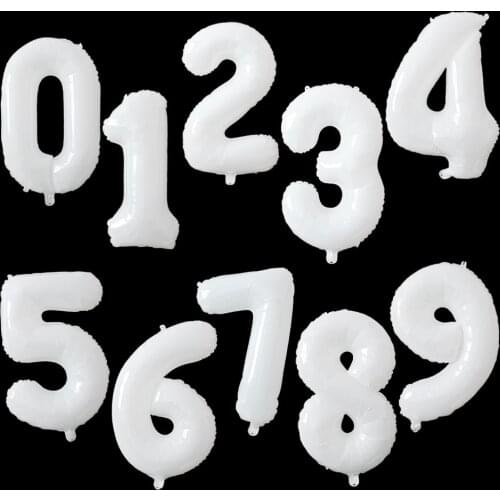 32Inch Pure White Digital 0-9 Foil Number Balloons Kids Adults Birthday Party Decoras Wedding Anniversary Baby Shower Supplies