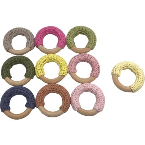 26pcs 5cm(1.97'')Wood Teether Baby Teething Toy Natural Maple Cotton Wooden Ring Charms Chunky Crochet Ring Baby Teether