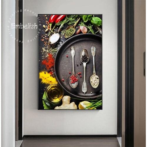 Grains Spices Spoon Peppers Food Canvas Painting Cuadros Posters and Prints Scandinavian Kitchen Wall Art Picture Living Room