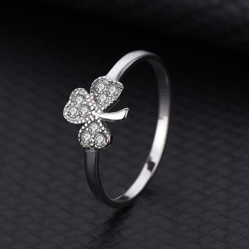 S925 Sterling Silver Personalized Micro-Set Four-leaf Clover Ring Female Clover Korea Simple Mori Food China Factory Wholesale