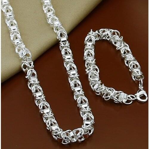 New 925 Silver Classic Necklace Chain Bracelet Set Men And Women Wedding Engagement Party Jewelry