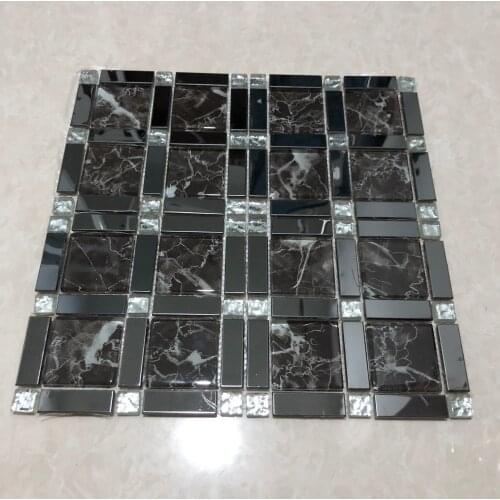 Silver Metal Black white Glass mosaic tile, DIY Cabinet kitchen backsplash living room wallpaper mosaic tile,SD-001