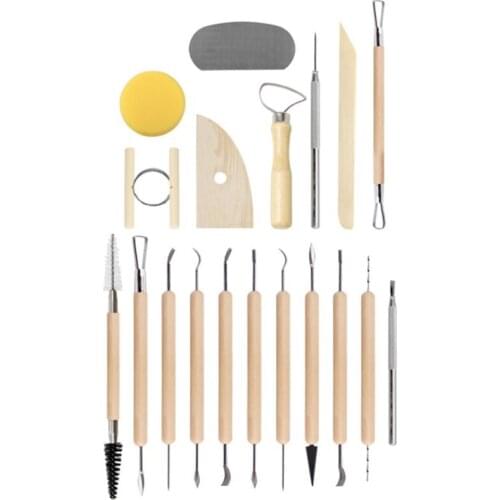 19 Pcs Sets Klei Gereedschappen Hout Rvs Spongesets Carving Messen Fijne Arts Supplies Aardewerk & Keramiek Set Gereedschap