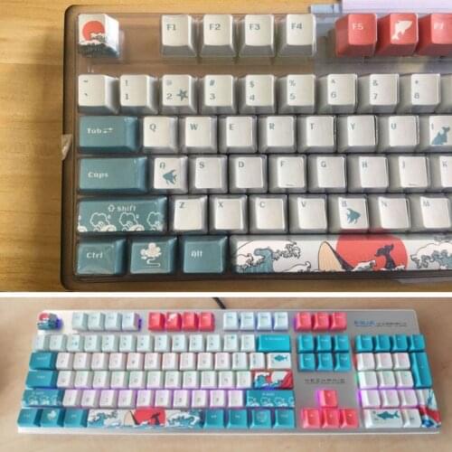 5 Sides Dye-Sublimation 108 Keys OEM PBT Keycaps Full Set Mechanical Keyboard Keycaps Ukiyo-e Sea Waves Keycaps