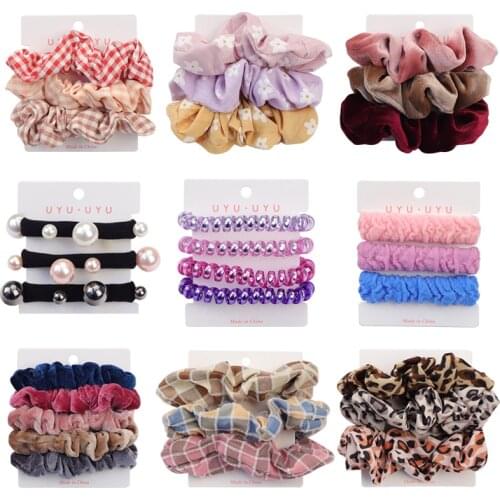 3/4/5PCS Vintage Velvet Scrunchie Leopard Scrunchies Set Elastic Hair Bands Headband Ponytail Holder Ties Rope Hair Accessories