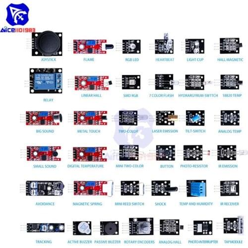 Diymore 37 in 1 Sensor Module Kits for Arduino UNO R3 MEGA Nano Raspberry Pi Sensor Module Starter Learning Suit