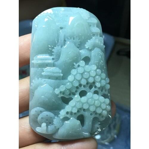 Natural Myanmar jade A HandCarved landscape jadeite green jade pendant jade necklace pendants jewelry jade necklaces