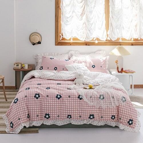 2020 New 100% Cotton Printing Ruffles Bedding Set Soft Duvet Cover Sets Bed Sheet Pillowcases Single Queen King Size 3/4Pcs