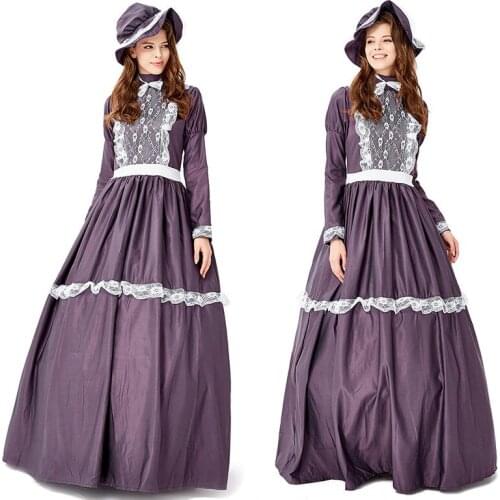 Middle Ages New Lace Long Sleeve Thin Purple Farm Manor Maid Outfit Vintage Style Oktoberfest Dress Halloween Cosplay Costumes