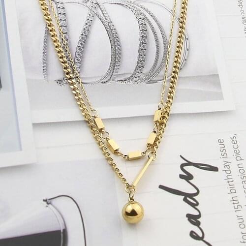 New Fashion Diversified Double-Layer Chain Necklace Square Hanging Steel Ball Necklace For Women Gift Jewelry Wholesale