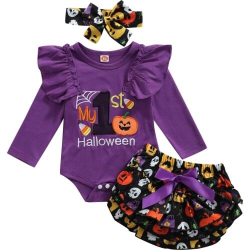 Citgeett Autumn Christmas Infant Baby Girls Clothes Set Purple Long Sleeve Romper Headdress and Skirt Clothing