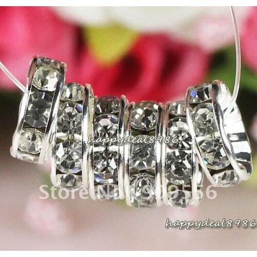 P02-4,wholesale! Free shipping! 4mm Silver plated rondelle Straight edge rhinestone crystal spacer beads,Grade A,100pcs/lot