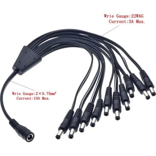 1pcs DC Power Jack 5.5x2.1MM DC Power Cable 1 Female to 8/10 Male Plug Splitter Adapter