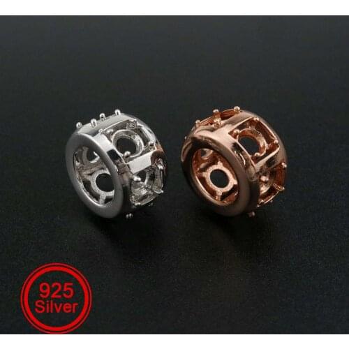 1Pcs 4MM Round Prong Pendant Settings 6 Stones Rose Gold Plated Solid 925 Sterling Silver Charm Bezel Tray DIY Supplies 1411263