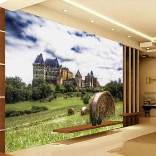 Drop Shipping Wallpaper 3d European Wheat Field Castle Scenery Backdrop Wall Wallpaper Mural Guest Room Office Hotel Decoration
