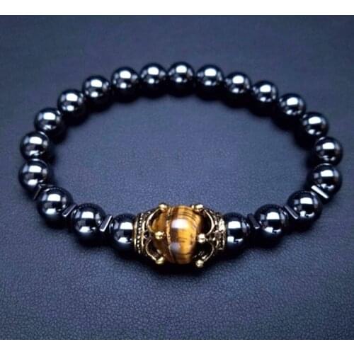 Luxury Crown Natural Tiger Eye Stone Beaded Bracelets Men Antique Charm Bracelets Jewelry Gift Women Gemstone Bracelet
