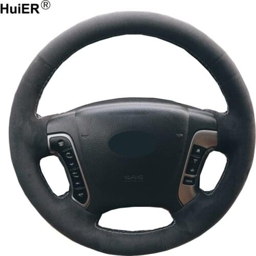 Hand Sewing Car Steering Wheel Cover Cow Leather Suede Wrap For Hyundai Santa Fe 2007 2008 2009 2010 2011 2012 Car Accessories