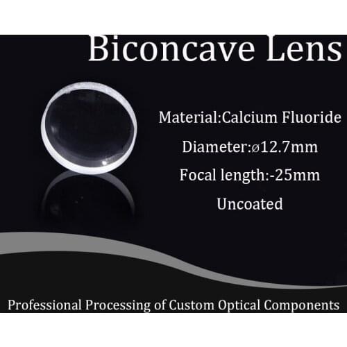 Double-concave Lens Diameter 12.7mm Focal Length-25mm Calcium Fluoride Material Pure White Glass High Precision Focusing Mirror