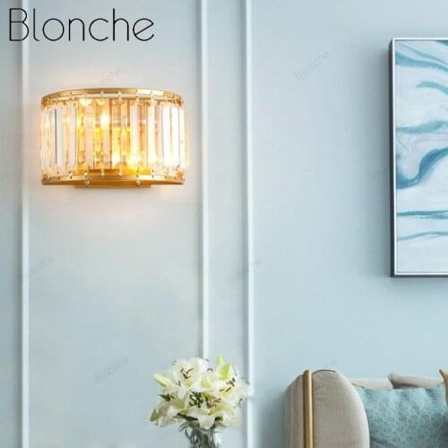 Modern Crystal wall lamp Nordic Creative Bedroom Bedside Lamps Glass Simple Living Room Stair Led Indoor Wall light luxury