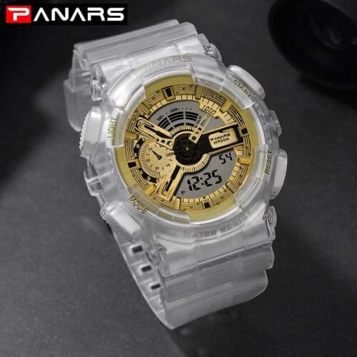 Men Transparent Sport Watch Dual Display Military Waterproof Creative Led Luminous Wrist Watch Multifunction Week Display