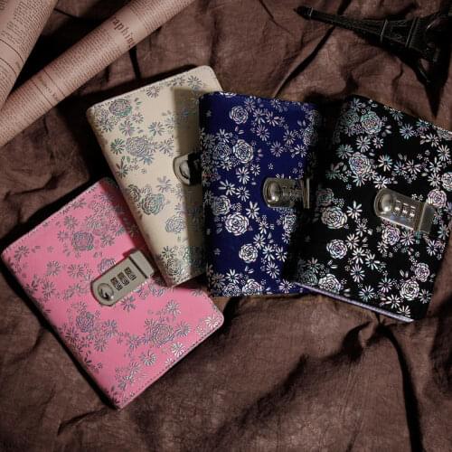 Rose pattern with Lock Notebook lockable Password 6 holes Diary Organizer binder Notepad Girl stationery supplies Gift A6